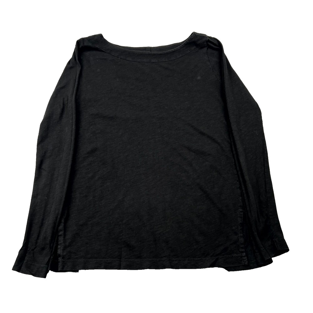 Ann Taylor Loft Blouse Top Small Black Vintage Soft Casual Boatneck Side Slit